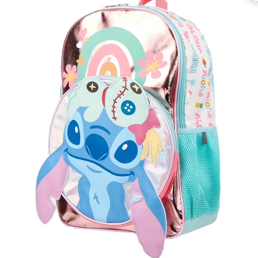 Disney Lilo & Stitch Girls' 17" Iridescent Rainbow Scrump Backpack